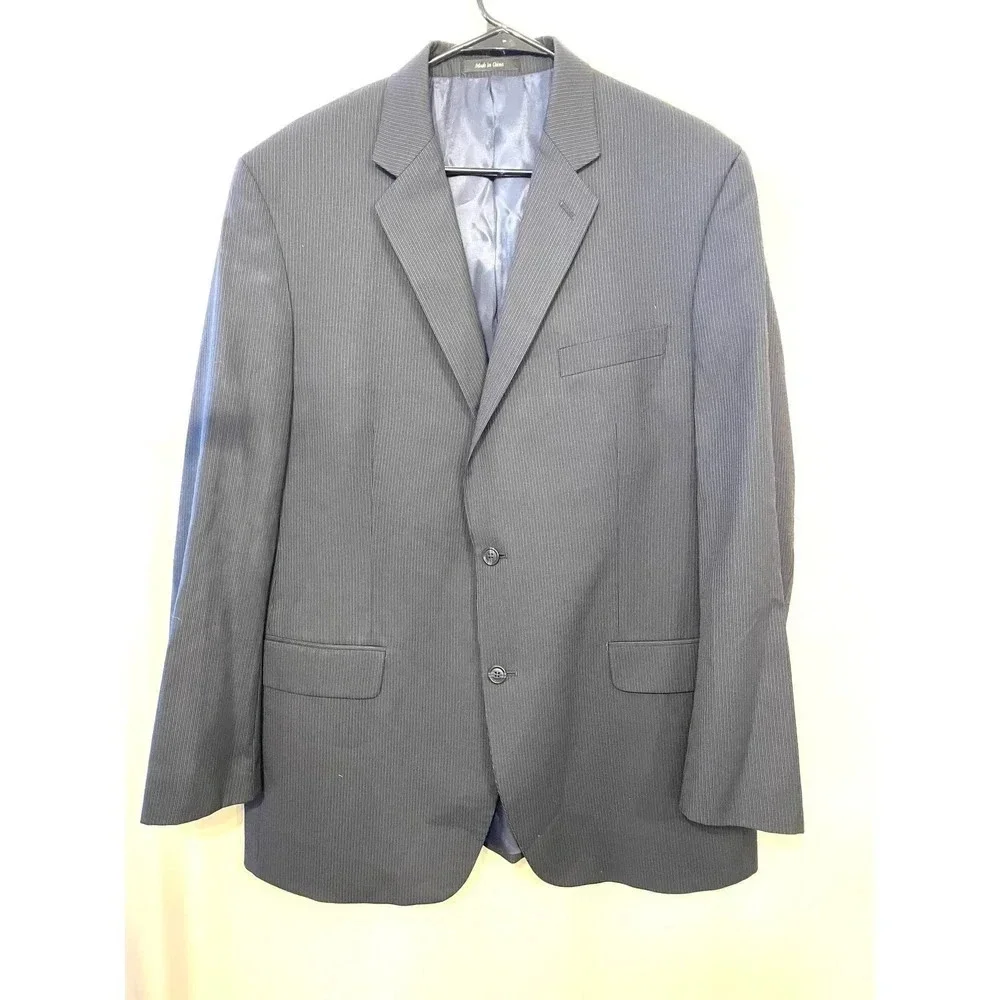 Calvin Klein | Men’s Black Gray Pinstripe Two Button Suit Jacket Blazer 44L
